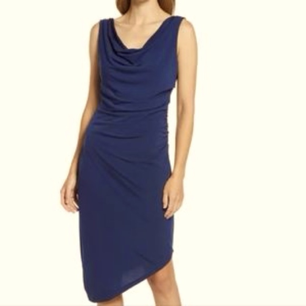 Sam Edelman NWT Drape Neck Midi Dress Navy (S)